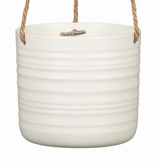 White Hanging Ceramic Pot  Soft Wool 450 tall green plant  
