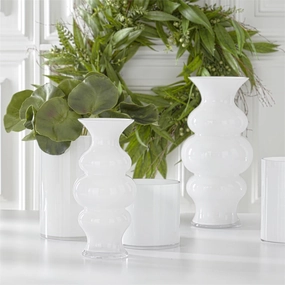White Hourglass Fluted Vases outdoor greenery  