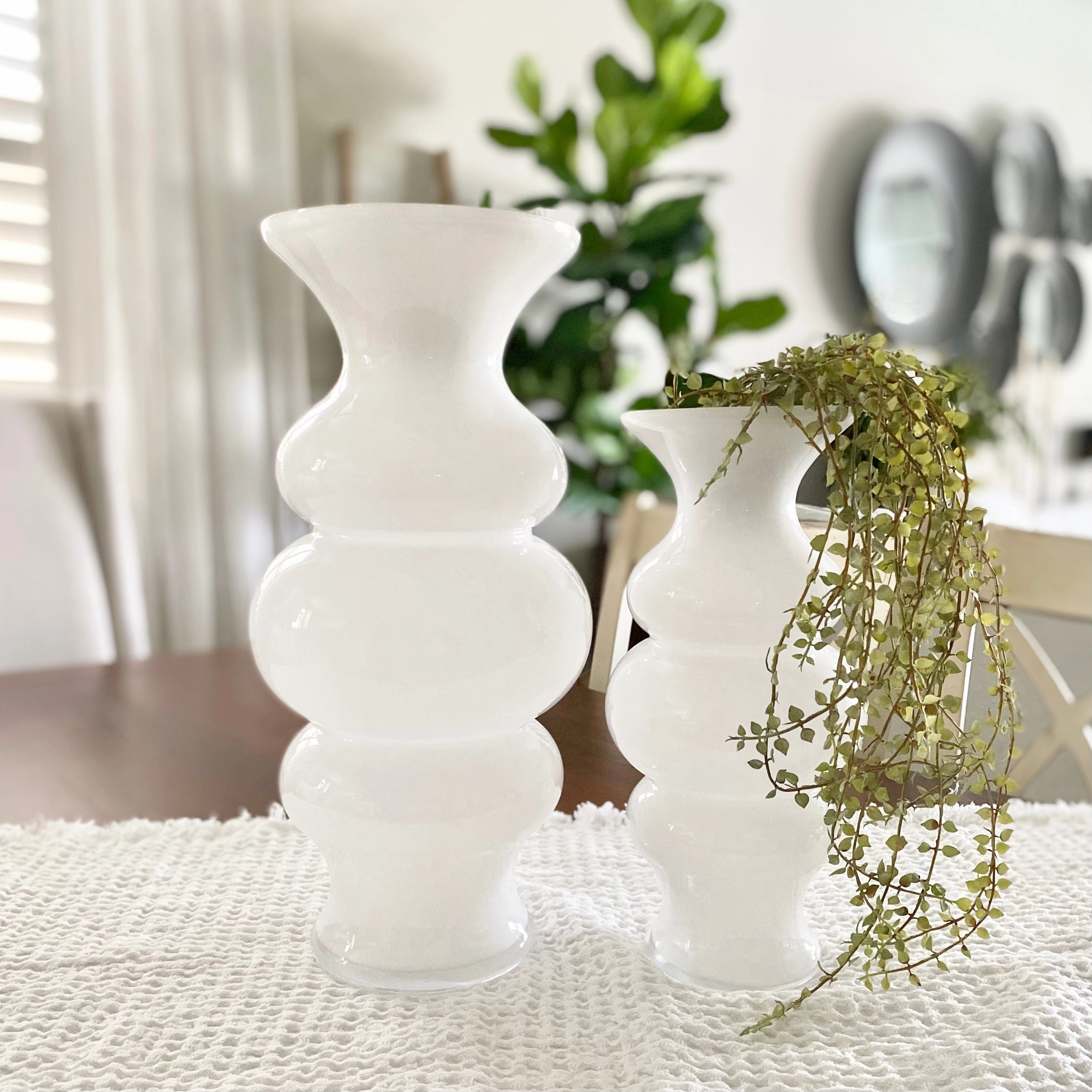 White Hourglass Fluted Vases