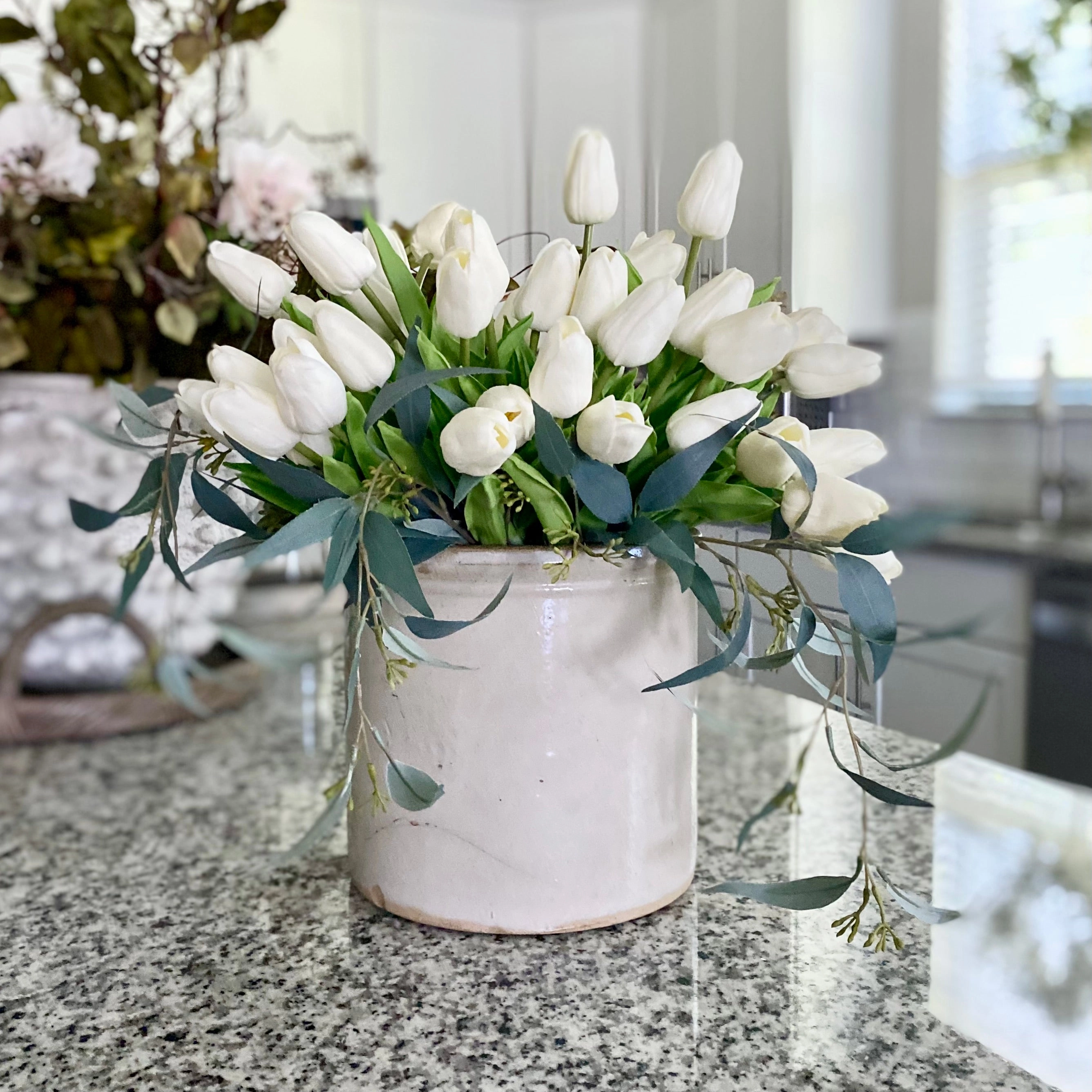 White Real Touch Tulip Bundle xl flower pot  