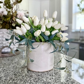 White Real Touch Tulip Bundle xl flower pot  