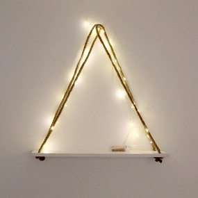 White Wall Hanging Shelf and LED Wood Floating Wall Shelves with Jute Rope cactus succulent plant  