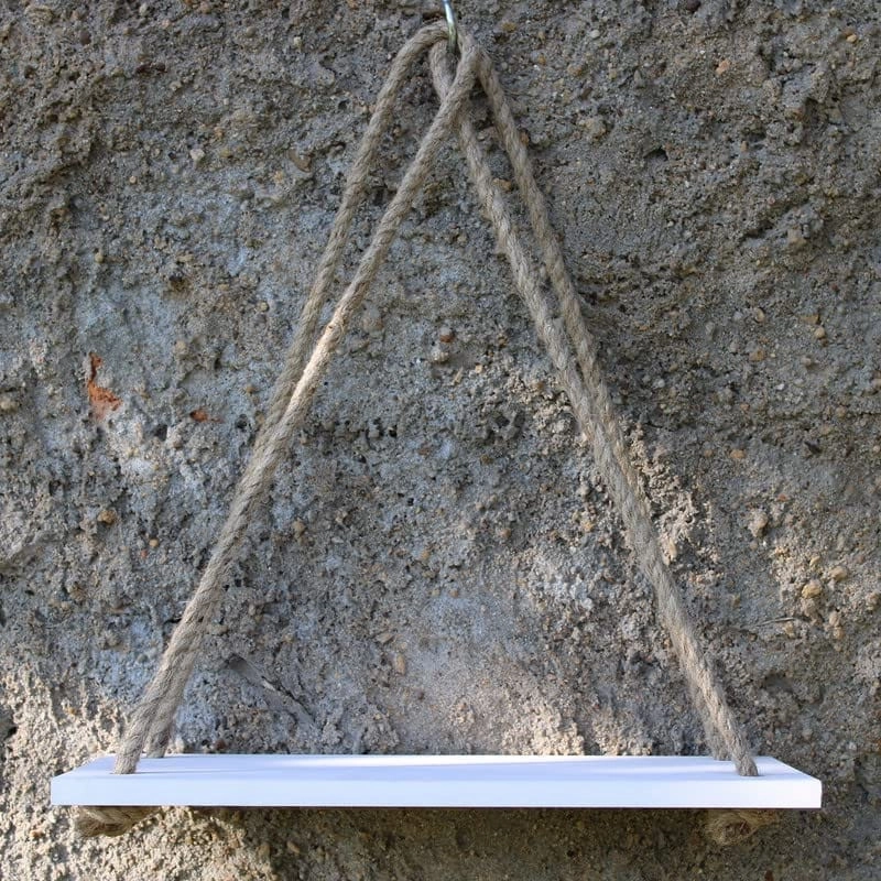 White Wood 1 Layer Wall Floating Wall Shelf With Rope cactus succulent plant  