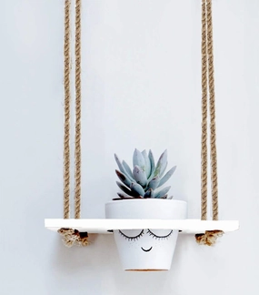 White Wooden Planter Shelf Hanger Rack with Rope For 1 Pot cactus succulent plant  