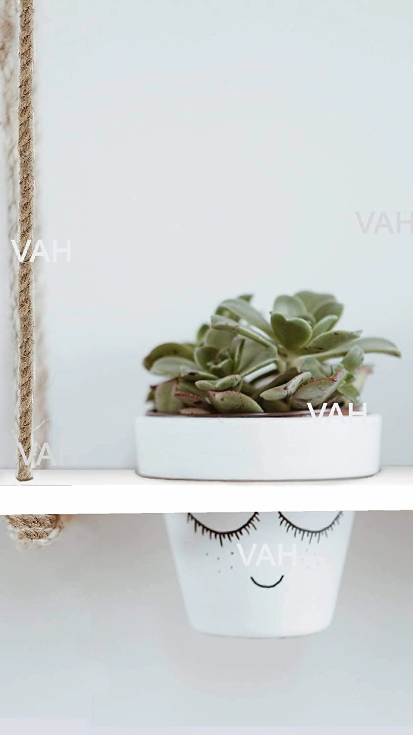White Wooden Planter Shelf Hanger Rack with Rope For 2 Pot
