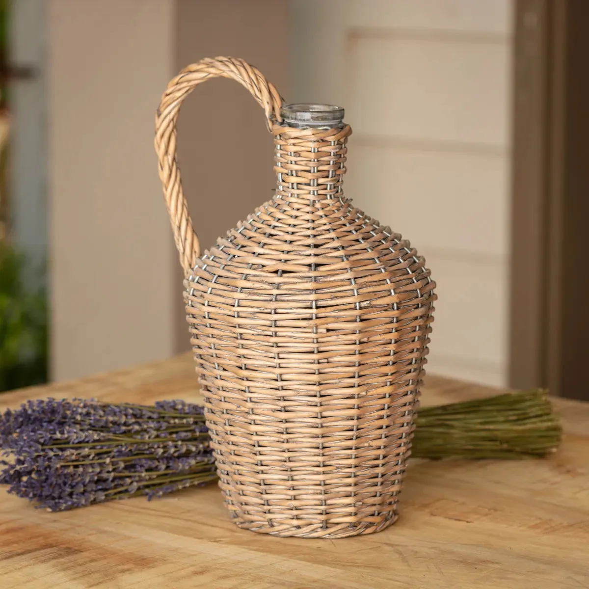 Willow Covered Medium Wine Bottle Vase dried flowers  