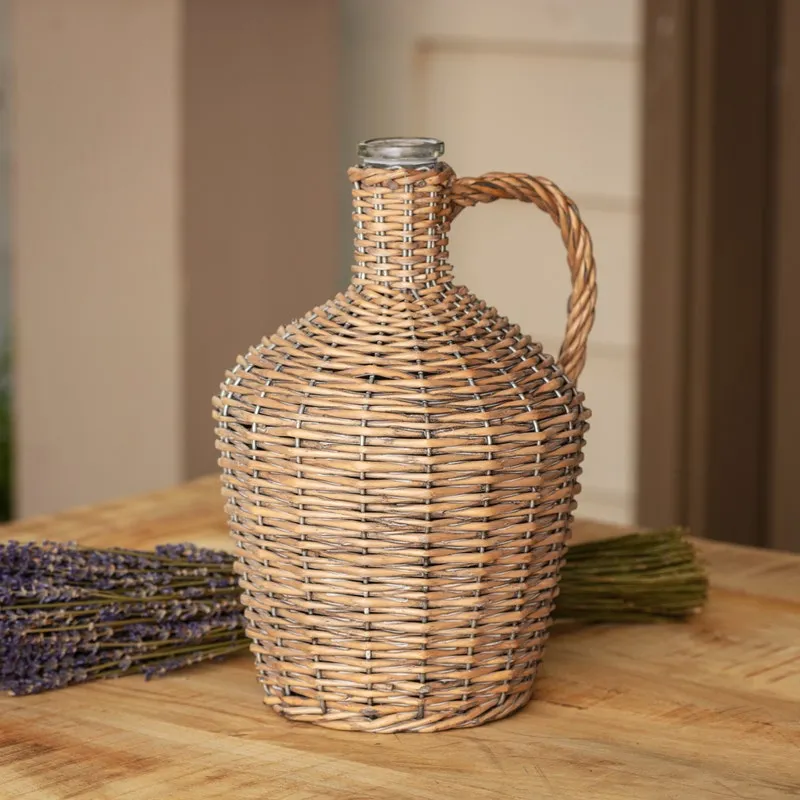 Willow Covered Wine Bottle dried flowers  