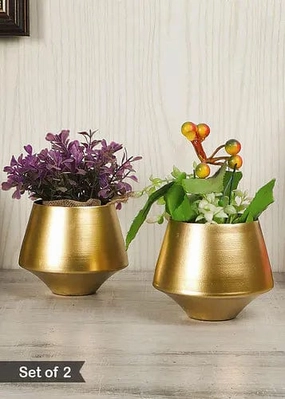Wine Glass Shape Planter (Golden) - Set of 2 hanging green plant  