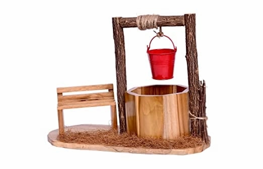 Wishing Well Planter with Figurines Sitting on Bench (35 X 15 X 29 cm)