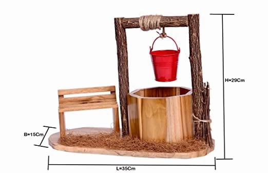 Wishing Well Planter with Figurines Sitting on Bench (35 X 15 X 29 cm)
