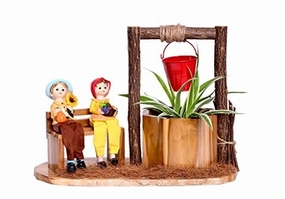 Wishing Well Planter with Figurines Sitting on Bench (35 X 15 X 29 cm) shade perennial  