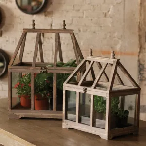 Wood & Glass Terrariums Set dried flowers  