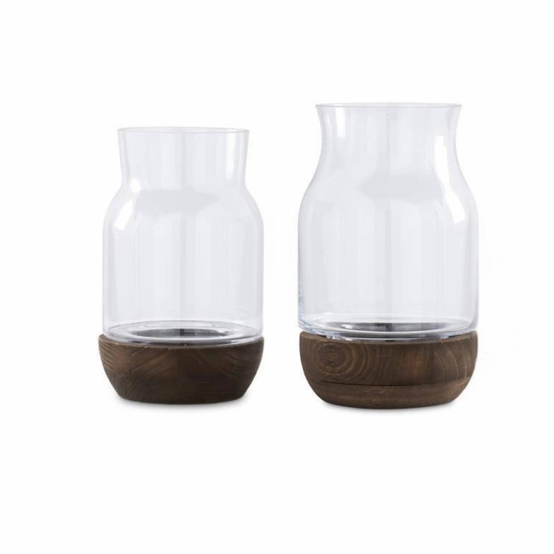 Wood Base Glass Vases