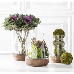Wood Base Glass Vases outdoor greenery  