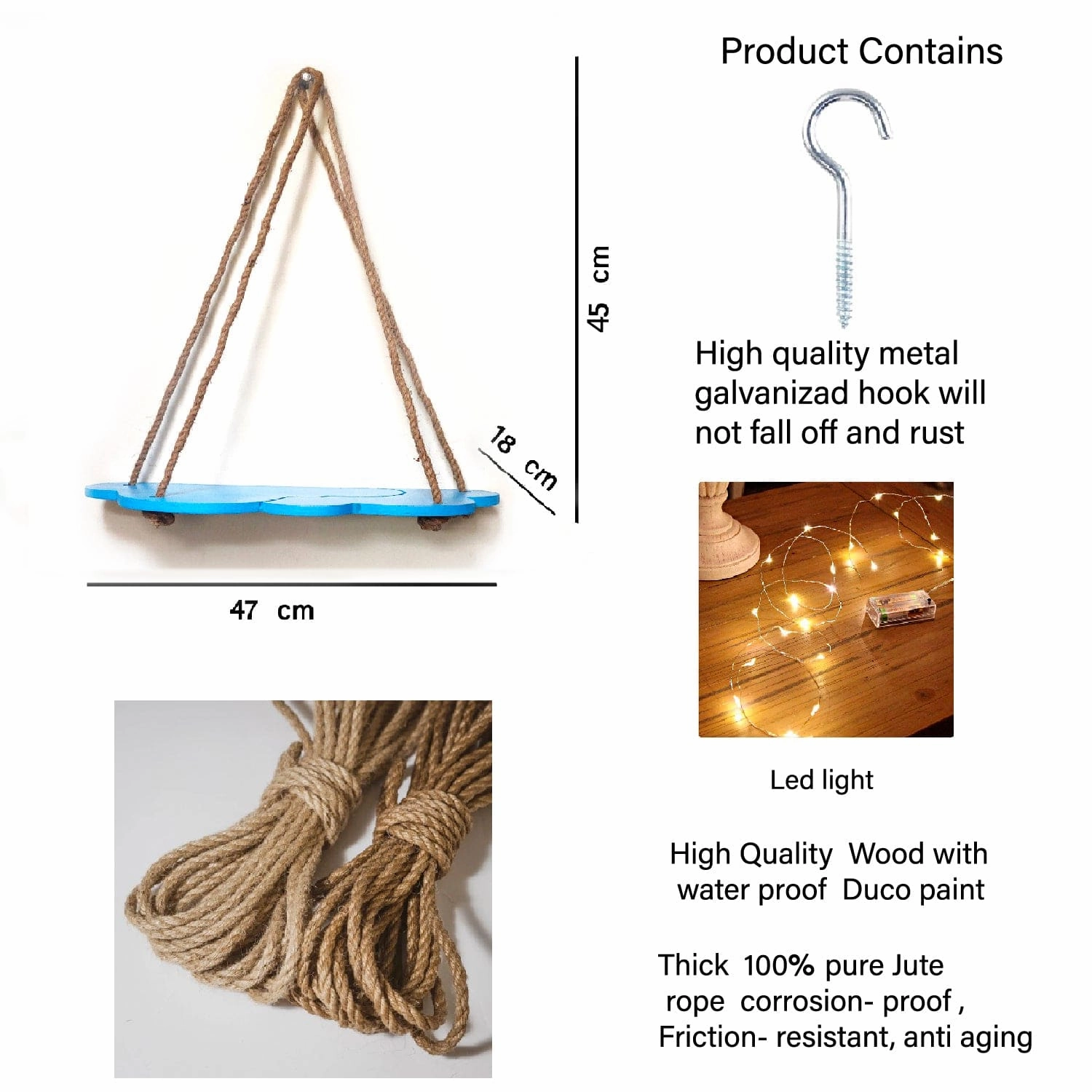 Wood Blue Cloud Design 1 Layer Wall Hanging Wall Self with LED Light