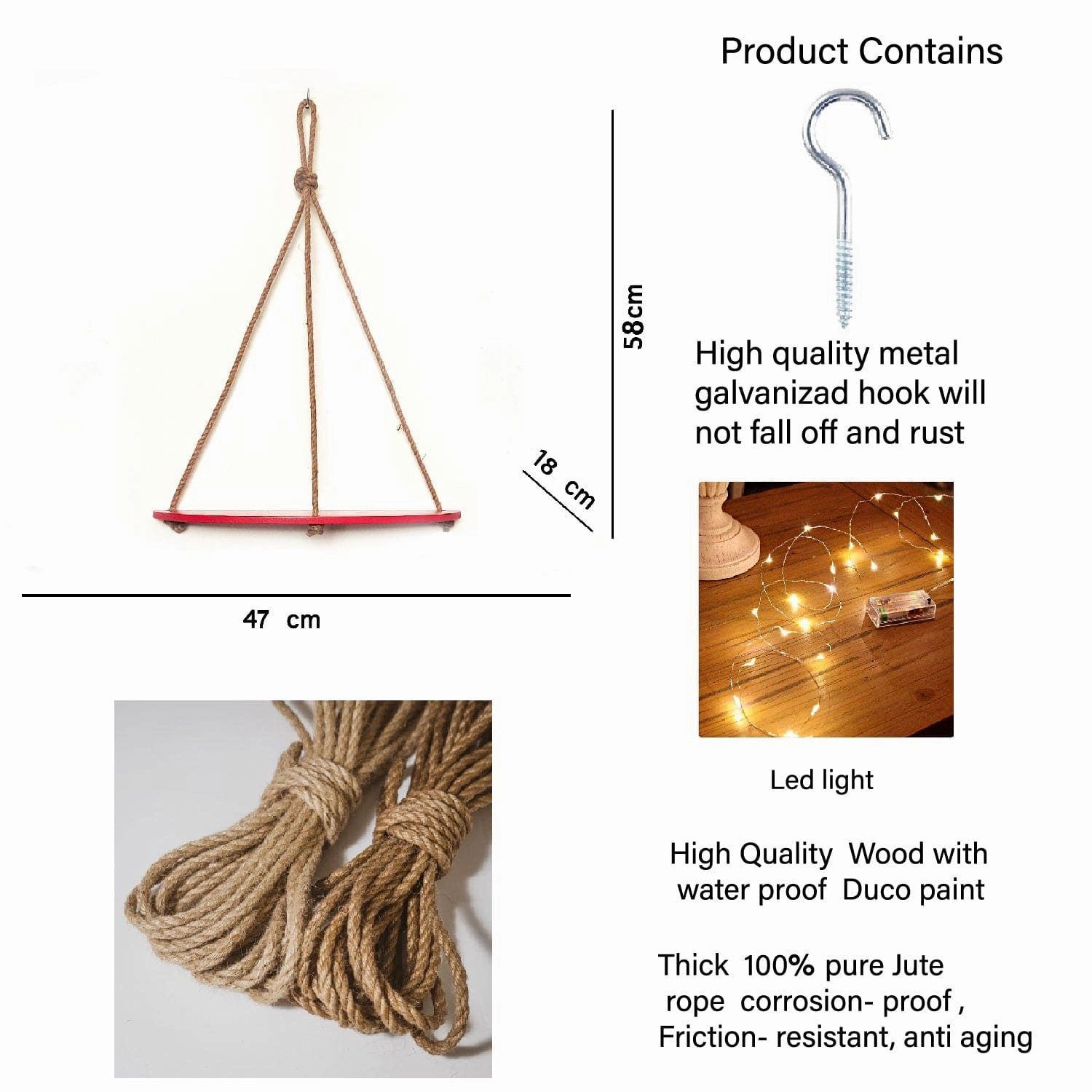 Wood Half Oval Maroon Wall Hanging Wall self with LED Light