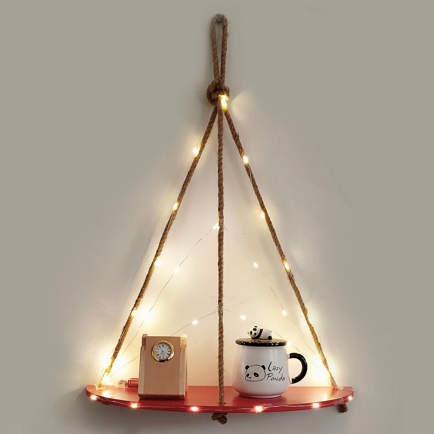 Wood Half Oval Maroon Wall Hanging Wall self with LED Light