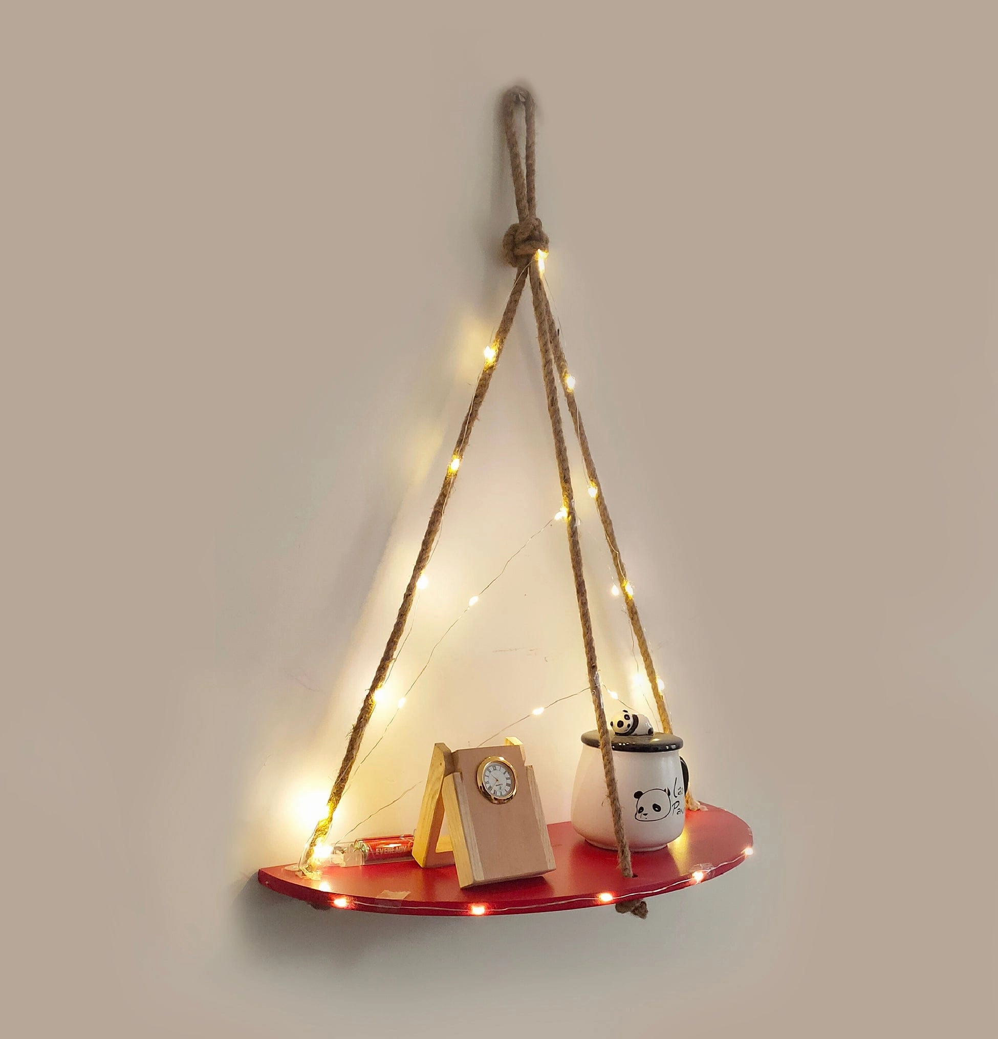Wood Half Oval Maroon Wall Hanging Wall self with LED Light