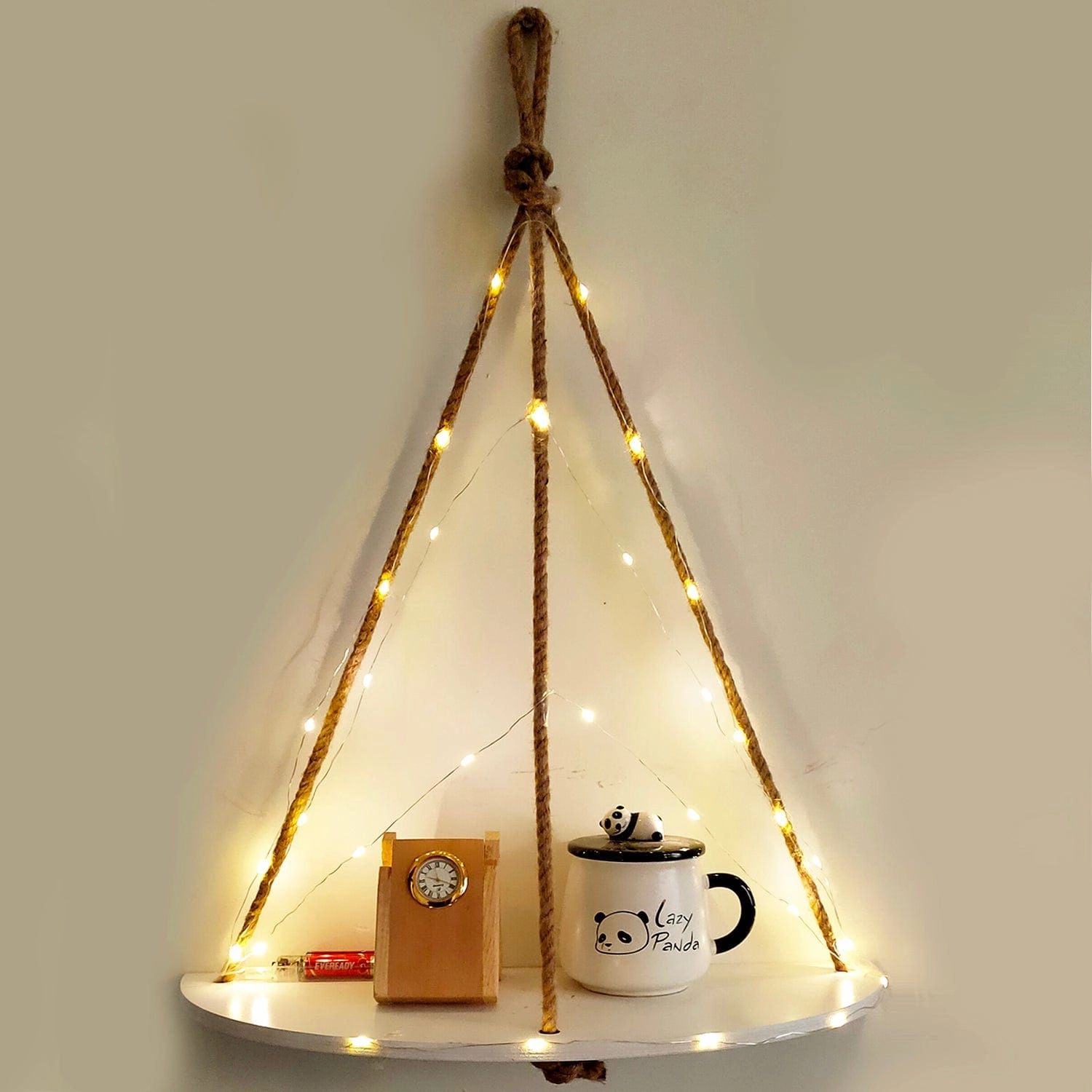 Wood Half Oval White Wall Hanging Wall self with LED Light