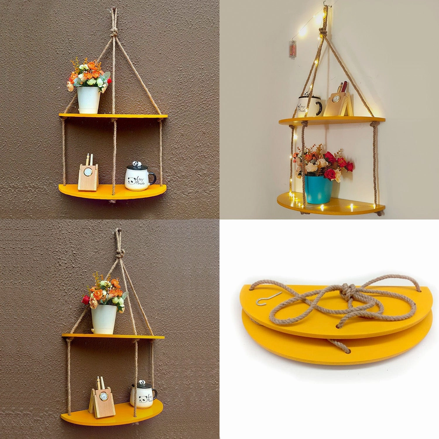Wood Half Oval Yellow Wall Hanging Wall self with LED Light