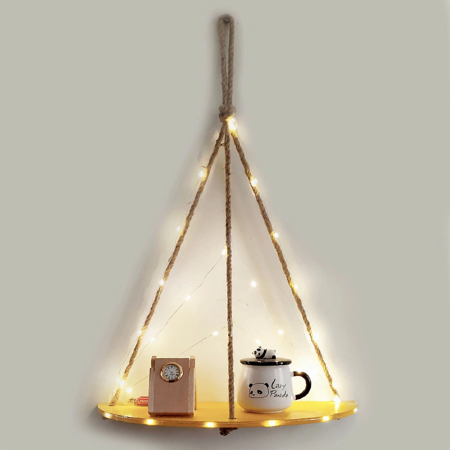 Wood Half Oval Yellow Wall Hanging Wall self with LED Light cactus succulent plant  