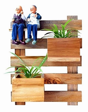 Wood Hook Holder With Plant Containers Pot And Figurines (30 x 13 x 49cm) classic flowerpot  