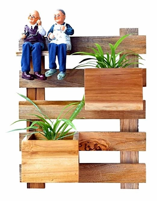 Wood Hook Holder With Plant Containers Pot And Figurines (30 x 13 x 49cm) classic flowerpot  