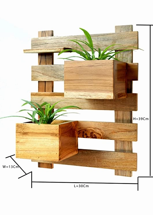 Wood Hook Holder With Plant Containers Pot And Figurines (30 x 13 x 49cm)