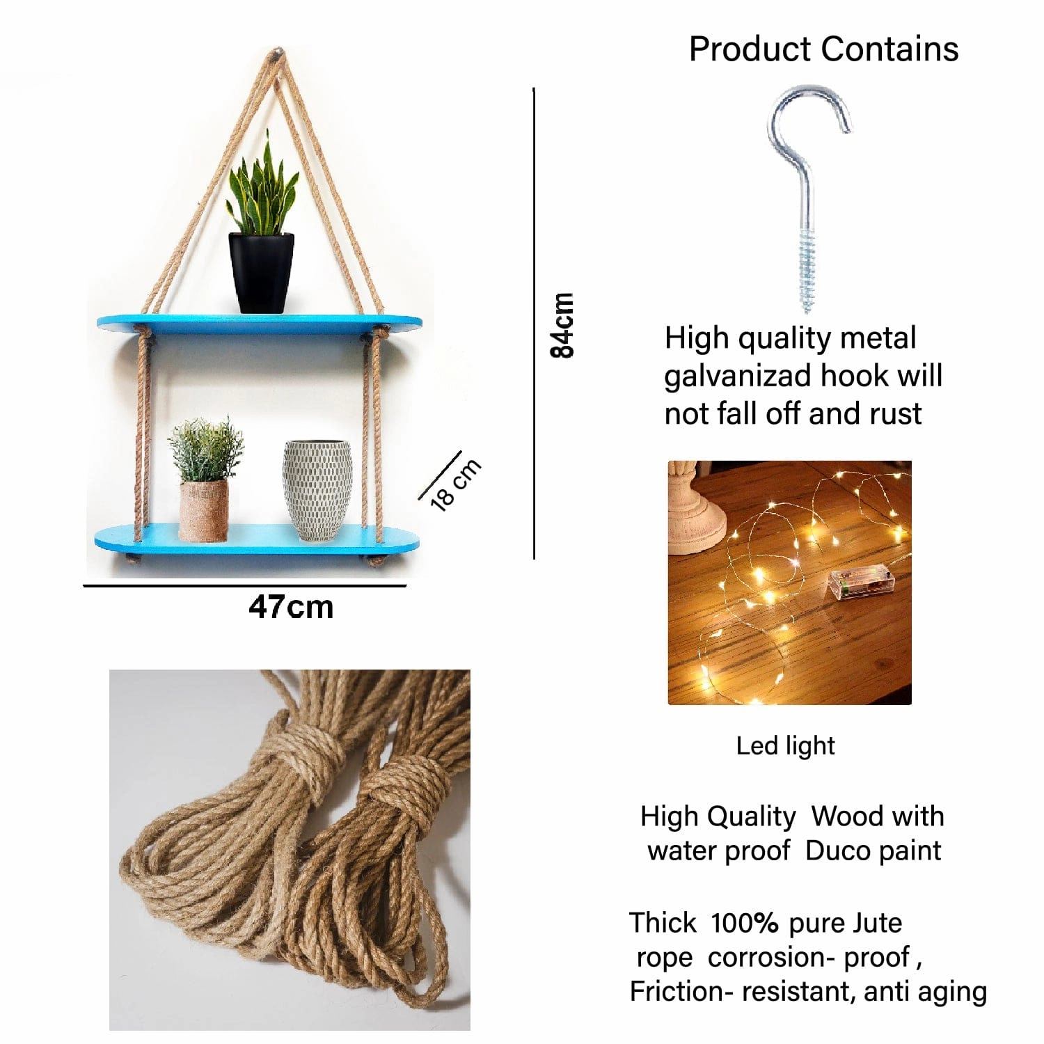 Wood Rectangle Oval Blue Wall Hanging Wall Shelf With LED Light