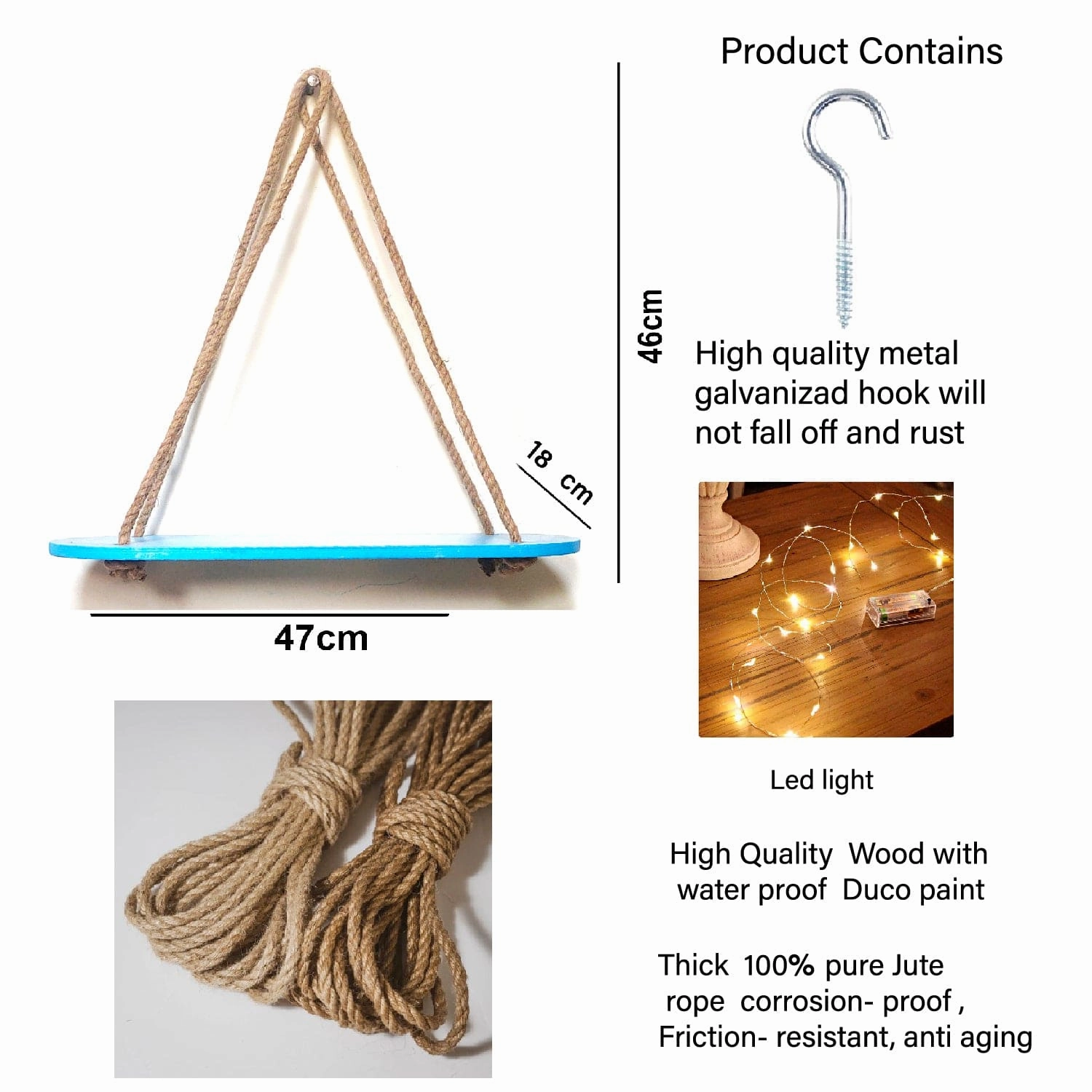 Wood Rectangle Oval Blue Wall Hanging Wall Shelf With LED Light