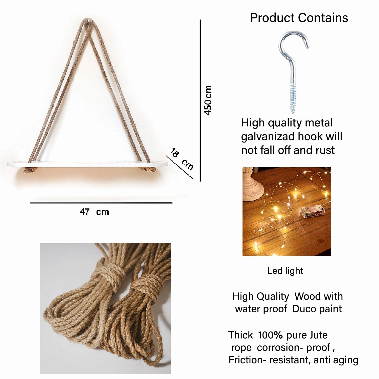 Wood Rectangle Oval White Wall Hanging Wall Shelf With LED Light