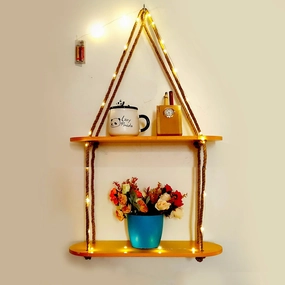 Wood Rectangle Oval Yellow Wall Hanging Wall Shelf With LED Light cactus succulent plant  