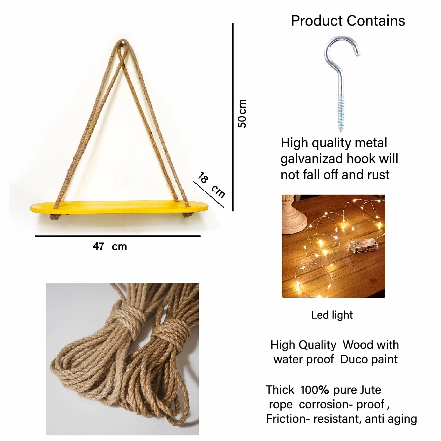 Wood Rectangle Oval Yellow Wall Hanging Wall Shelf With LED Light