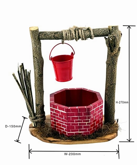 Wood Wishing Well Planter (Red and Brown)