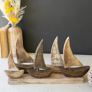 Wooden Sailboats on a Base Set dried flowers  