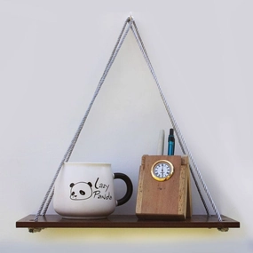 Wooden 1 Layer Wall Shelf With Grey Jute Rope cactus succulent plant  