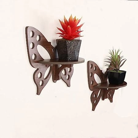 Wooden Butterfly Design Wall Shelves- Set of 2