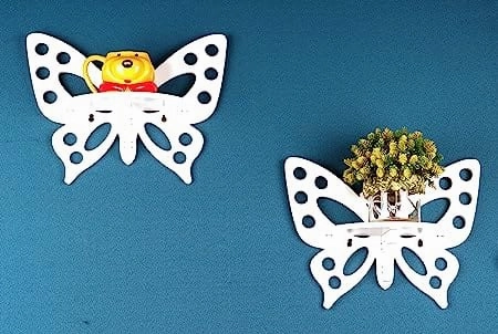 Wooden Butterfly Design Wall Shelves- Set of 2
