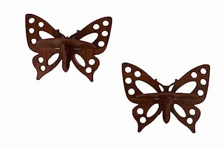 Wooden Butterfly Design Wall Shelves- Set of 2