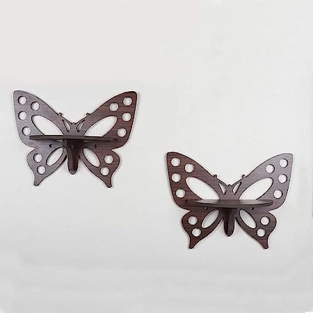 Wooden Butterfly Design Wall Shelves- Set of 2