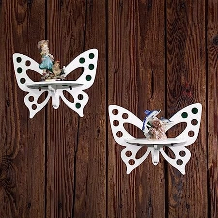 Wooden Butterfly Design Wall Shelves- Set of 2