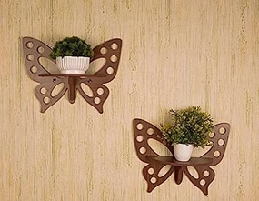 Wooden Butterfly Design Wall Shelves- Set of 2 cactus succulent plant  