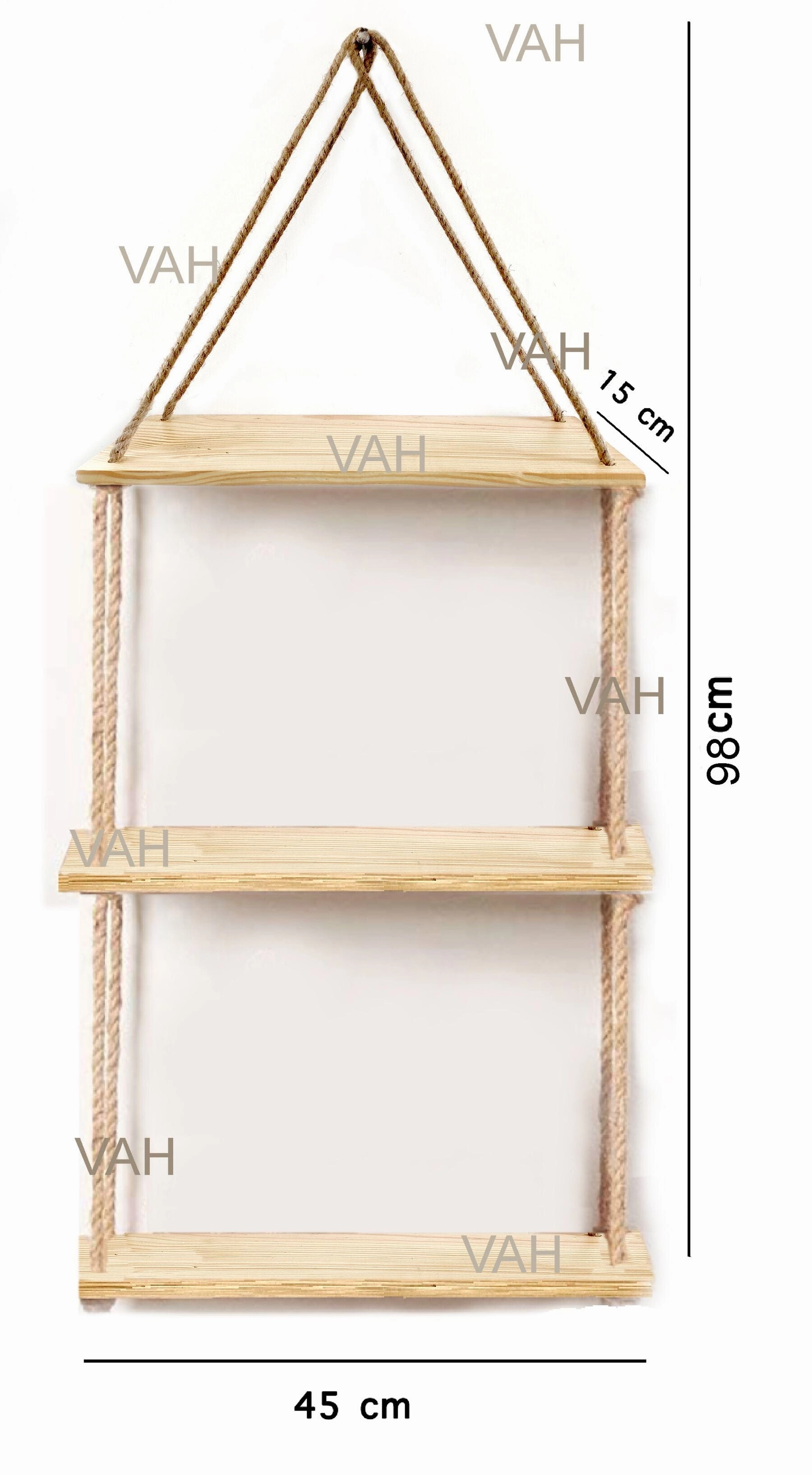 Wooden Floating Wall Shelf with Rope, Brown