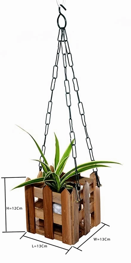 Wooden Hand Crafted Planter With Chain