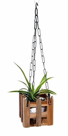 Wooden Hand Crafted Planter With Chain classic flowerpot  