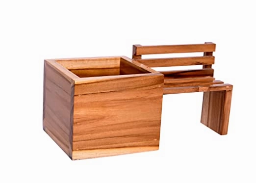 Wooden Planter Pot with Bench and Decorative (25 X 12 X 12 cm)