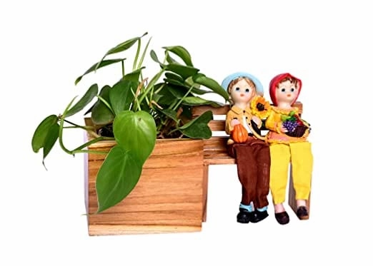 Wooden Planter Pot with Bench and Decorative (25 X 12 X 12 cm)