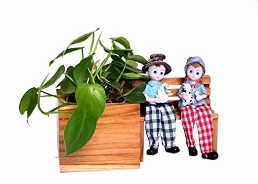 Wooden Planter Pot with Bench and Decorative (25 X 12 X 12 cm)
