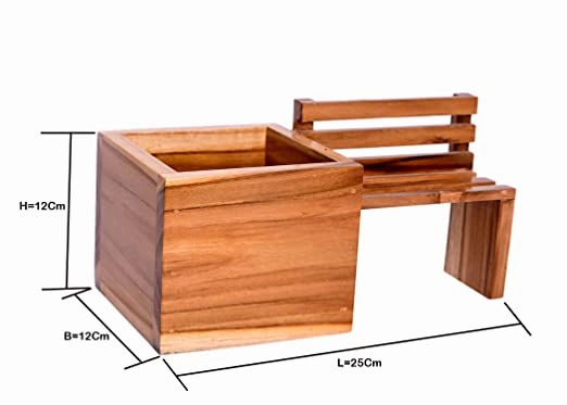 Wooden Planter Pot with Bench and Decorative (25 X 12 X 12 cm)