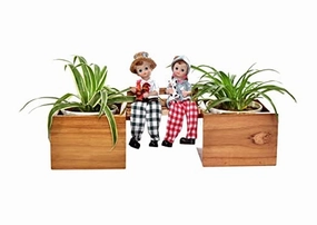 Wooden Planter Pots with Boy and Girl Figurines (37 X 12 X 12 cm) classic flowerpot  